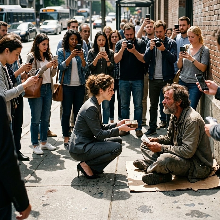 “A Billionaire Knelt on a Dirty Sidewalk to Propose to a Homeless Man—What He Said Next Left Everyone Frozen…”
