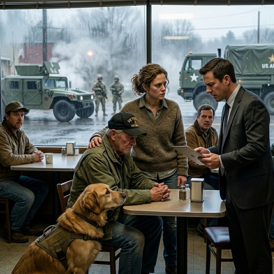 “She Quit Her Job to Protect a Veteran and His Dog—But 30 Minutes Later, Four Military Humvees Surrounded the Café and Everything Changed…”