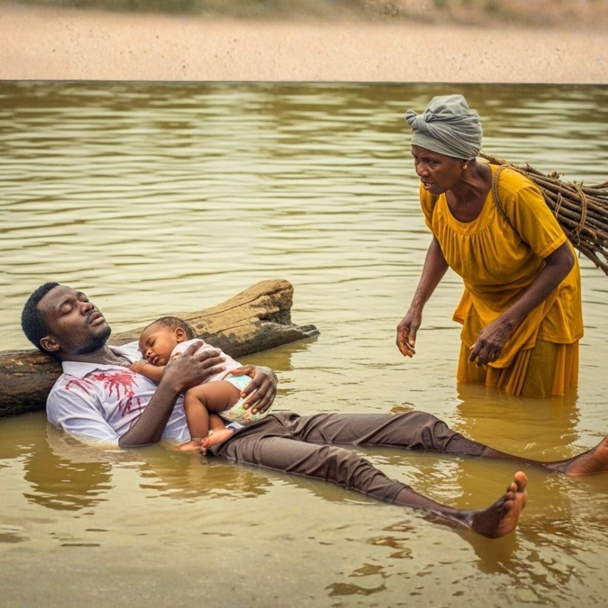 A widow was carrying firewood until she saw a man collapsed with a sleeping baby in his arms.