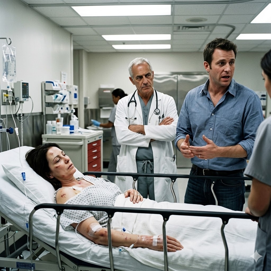“He Brought His Injured Wife to the Hospital and Blamed the Stairs—But When the Doctor Saw the Bruises, He Quietly Ordered Security to Lock the Doors”