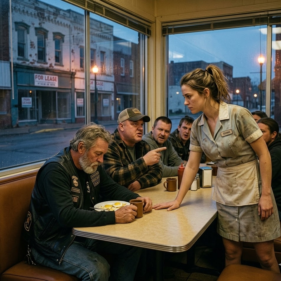“A Small-Town Waitress Defended a Stranger Over Coffee—By Sunrise, 200 Bikers Surrounded Her Diner and Made the Entire Town Go Silent 😲”