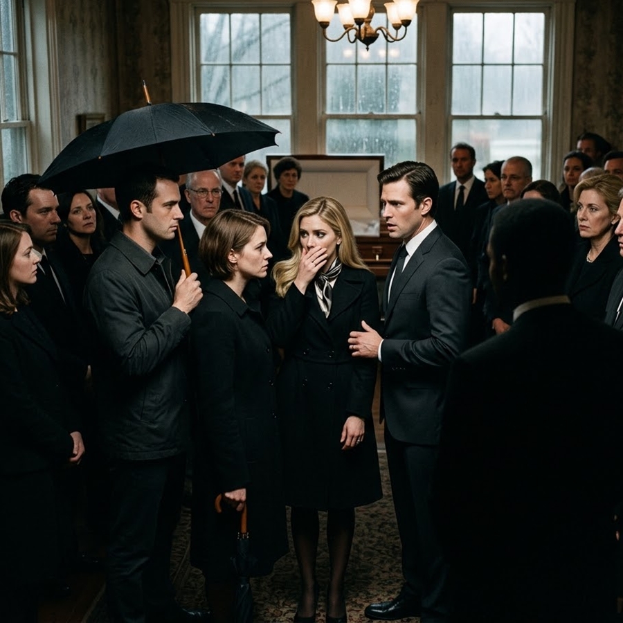 At My Mother’s Funeral, My Sister Smirked When She Saw My “Husband”… But When My Millionaire Ex-Fiancé Walked In and Looked at Him, She Went Completely Pale