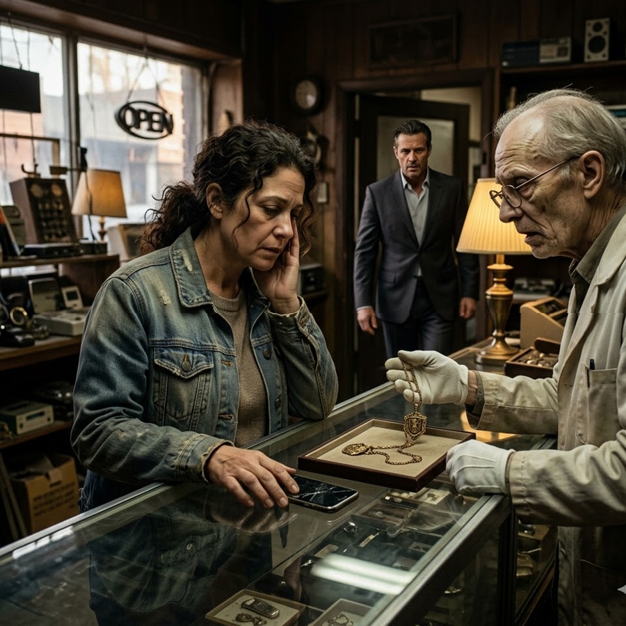 “After Her Divorce Left Her Broke, a Woman Tried to Sell Her Mother’s Necklace—But the Jeweler Recognized It and Whispered That Her Long-Lost Grandfather Had Been Searching for Her for 20 Years… Then a Man Stepped Out From the Back Room and Called Her by a Name She Never Expected to Hear Again”