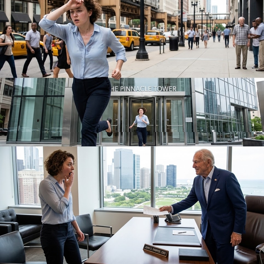 “She Missed Her Only Job Interview to Save a Collapsing Elderly Man on a Busy Chicago Street—But When She Finally Arrived at the CEO’s Office, She Froze in Shock After Realizing the Man She Had Saved Was Now Holding Her Entire Future in His Hands”