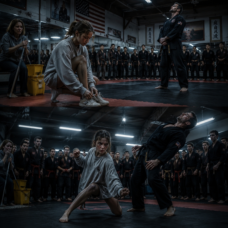 A Humiliated Janitor’s Daughter Stepped Barefoot Into the Dojo to Defend Her Mother—Seconds Later, the Black Belt Master Realized He Had Challenged the Wrong Child