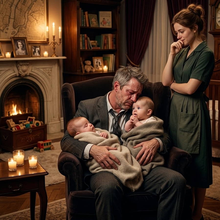 The Millionaire’s Twin Babies Wouldn’t Stop Crying After Their Mother Died — Then a Quiet Young Maid Walked Into the Nursery… and What She Taught Their Father Changed His Life Forever