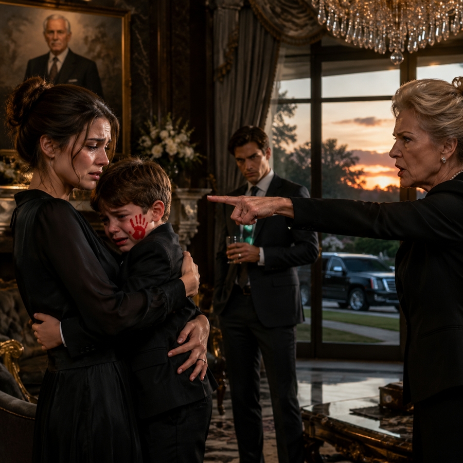 “Hours After My Husband’s Funeral, His Mother Slapped My Son and Tried to Throw Us Out — But She Never Expected the Black SUV That Arrived Next”