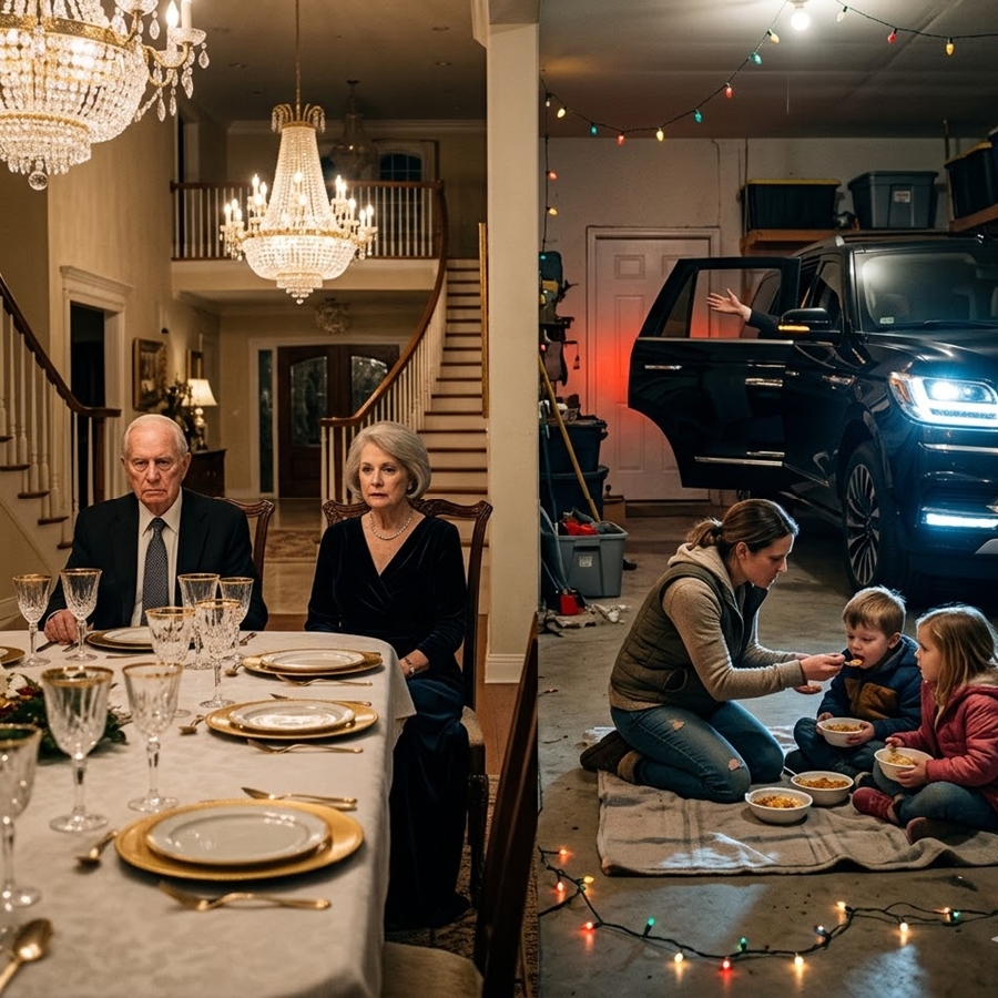 “They Made My Kids Eat in the Garage on Christmas… Then a Limousine Arrived and Revealed My Father Left Me a Secret Inheritance That Changed Everything”
