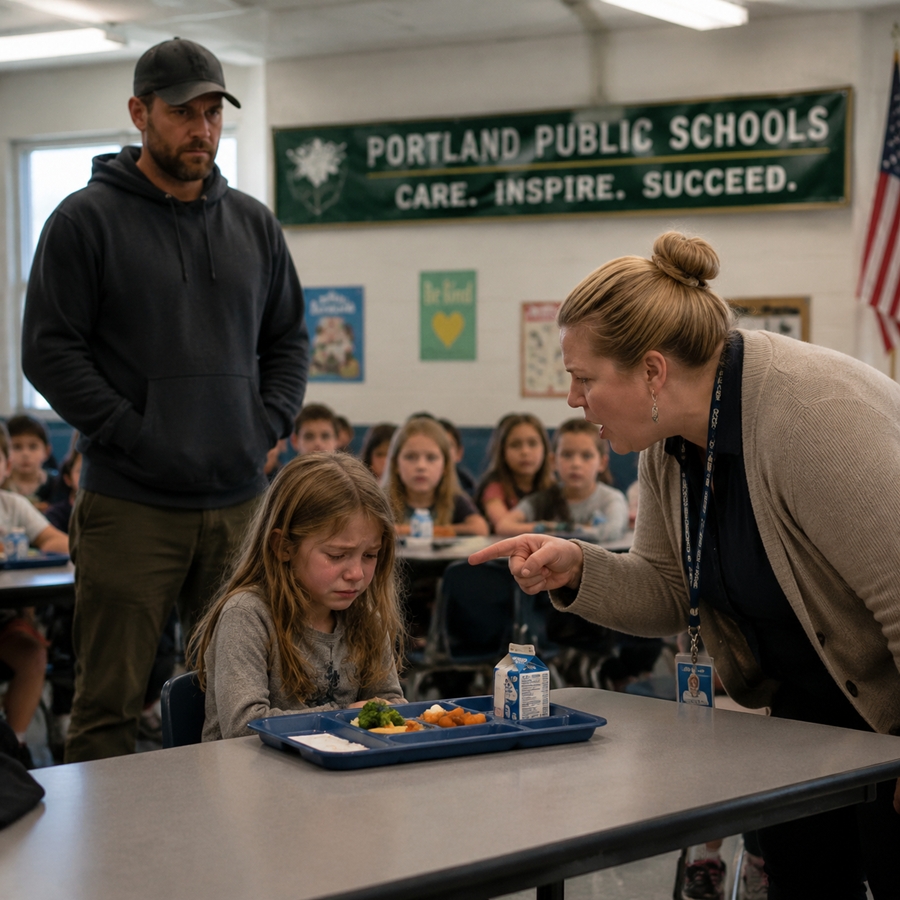 “I Went to Surprise My Daughter at School in My Old Hoodie… Then I Watched Her Teacher Throw Her Lunch in the Trash and Tell Her She Didn’t Deserve to Eat”