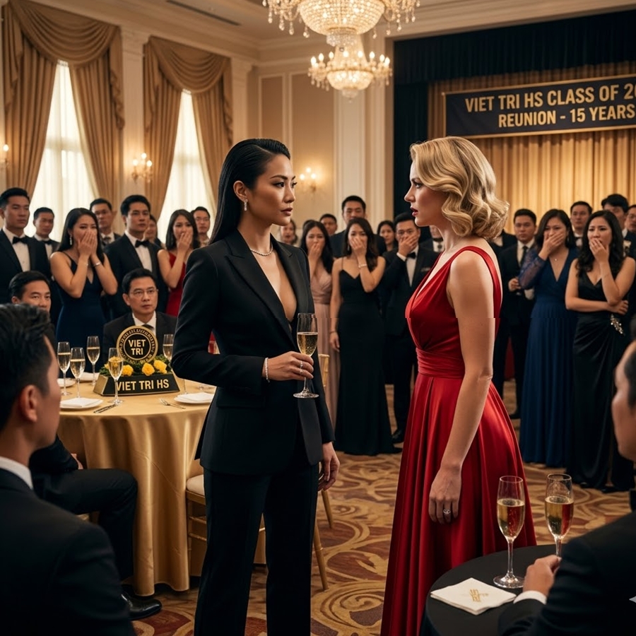 At My Class Reunion, My Old Bully Threw Leftovers at Me—Then She Read My Business Card and Realized She Had Just Humiliated the Woman Who Owned Her Entire Company