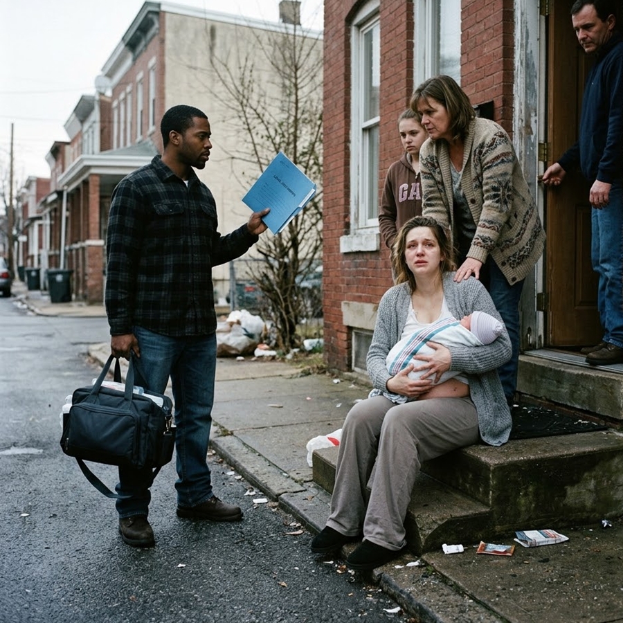 “A Woman One Day After a C-Section Was Thrown Out by Her Own Family—Bleeding and Holding Her Newborn on the Street… Until Her Husband Arrived With a Blue Folder That Made Her Mother Step Back in Fear”