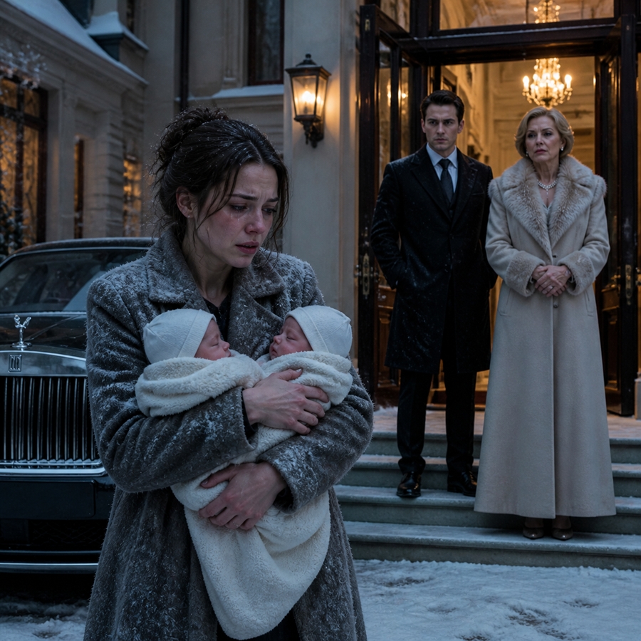 “They Threw Her and Her Newborn Twins Into the Freezing Night—But One Phone Call Later, a Hidden Truth Began to Destroy Everything They Thought They Owned…”
