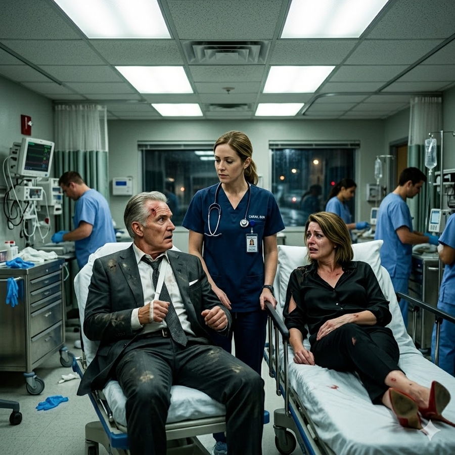 “Her Husband Was Rushed Into Her ER at 2 A.M. Bleeding—But When His Secret Lover Arrived Beside Him, the Calm Nurse Standing Over Them Had Already Been Waiting for This Moment…”