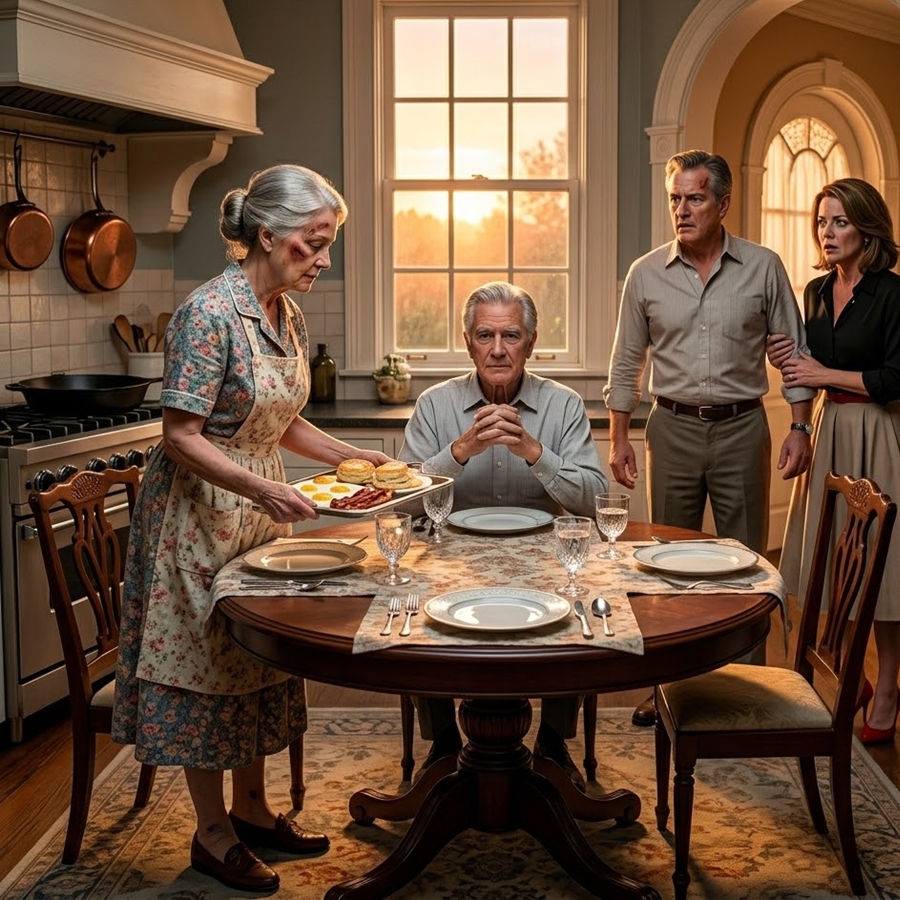“He Hit His Mother and Walked Downstairs Expecting Submission—But When He Saw Who Was Sitting at Her Breakfast Table, His Entire Reality Collapsed in Silence…”