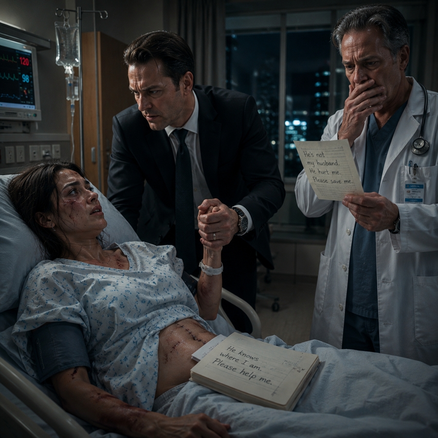 “Tell the Doctor You Fell,” My Husband Whispered Beside My Hospital Bed — But One Secret Message Changed Everything