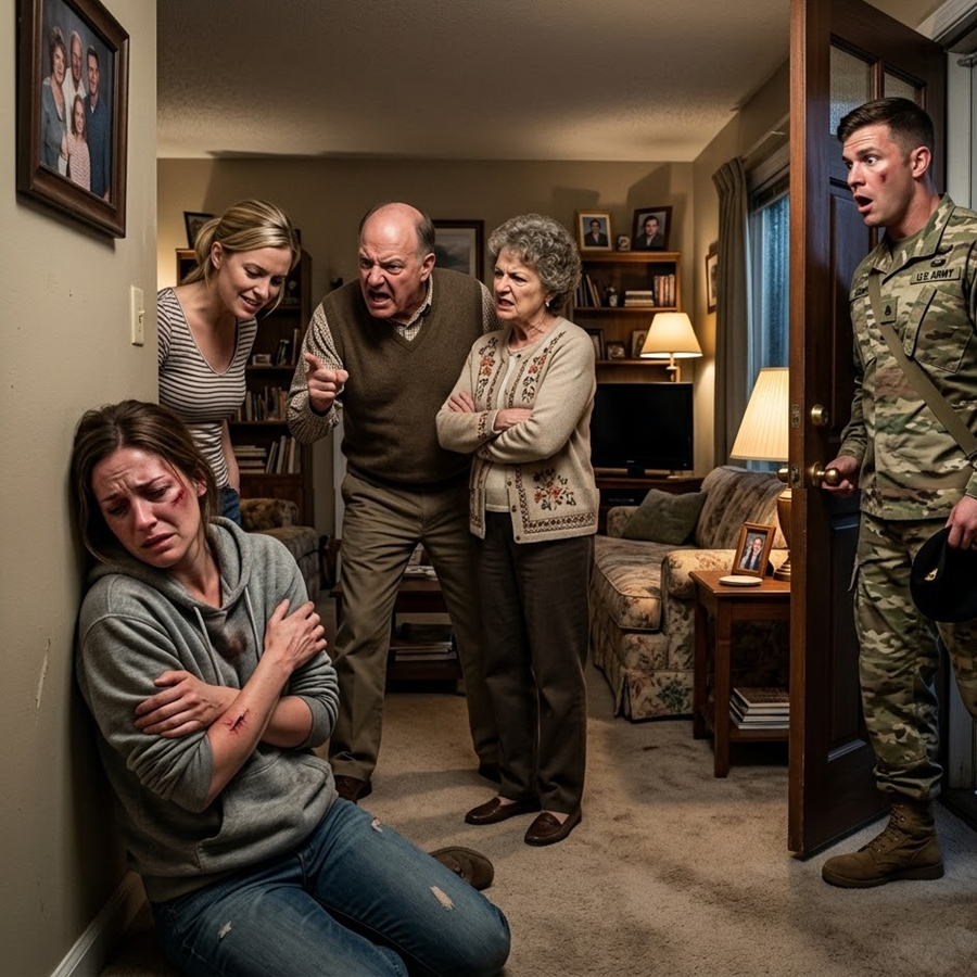 My Husband Was “Away on Deployment” — So His Family Beat Me, Spat on Me, and Tried to Steal Everything… Until the Door Opened and He Stepped Inside