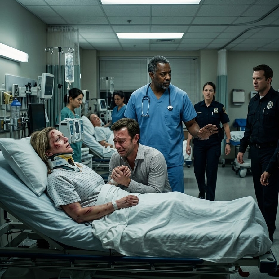 My Husband Pushed Me Down the Stairs and Told Doctors I “Fell” — But the Physician Looked at My Bruises and Said One Word That Ended His Entire Performance: “Security.”