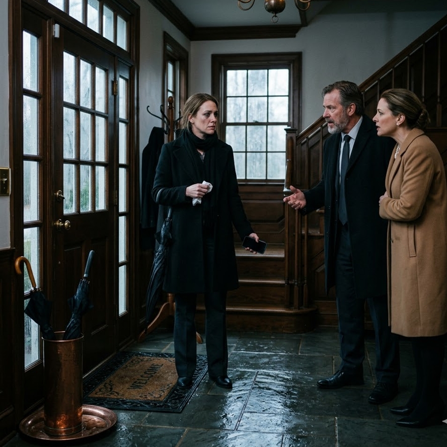 “He Returned After 8 Months to Steal Her Inheritance the Night She Buried Her Parents—But When the Doorbell Rang and a Stranger Stepped Inside Saying ‘I’m Here About the Estate,’ Everything Changed…”