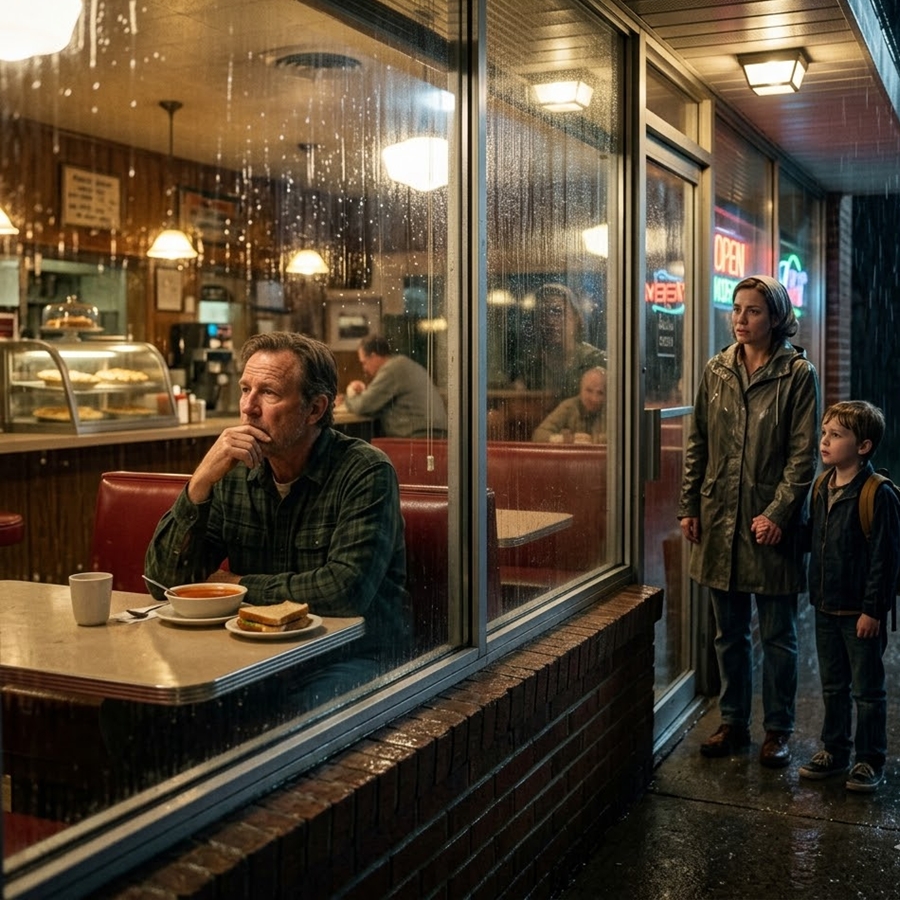 A Lonely Man Was Eating Alone in a Rainy Diner—Then a Woman and Her Hungry Child Walked In and Changed Everything He Thought He Knew About Grief, Healing, and Humanity