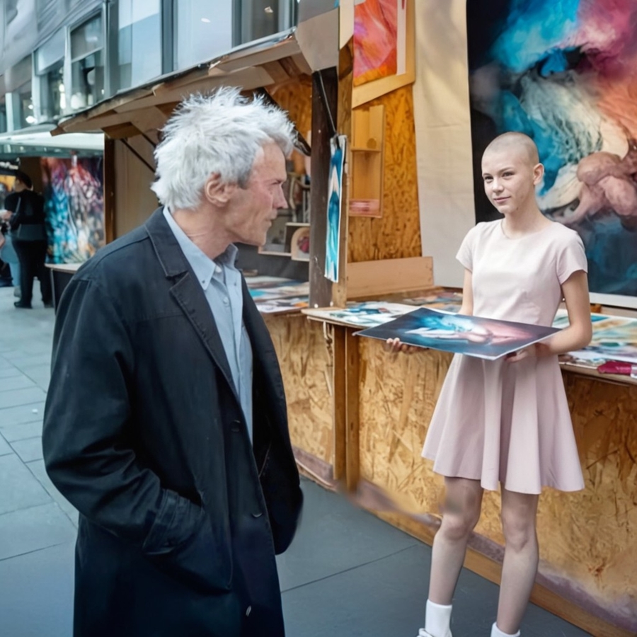 “A Dying Teen Sold Her Paintings on a Sidewalk to Pay for Chemo—Then Clint Eastwood Walked Up, Bought One, and Left Her a Check That Made the Entire Street Go Silent”
