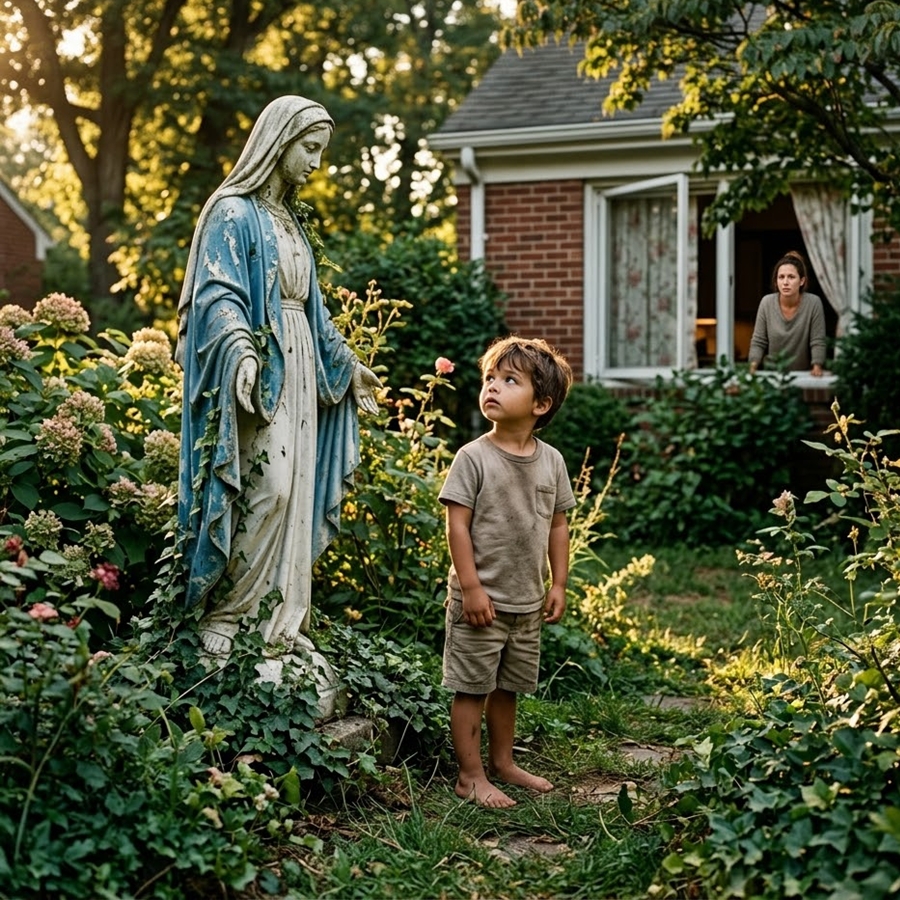 “The Adopted Boy Who Spoke to a Garden Statue Every Day—Until the Virgin Mary Finally Answered Him, and What She Said Left Everyone Shaken”