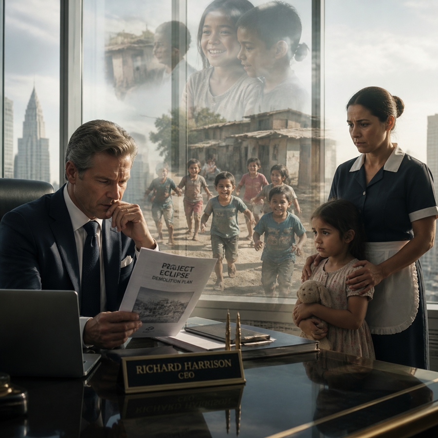 “Billionaire Was Seconds Away From Destroying an Entire Neighborhood… Until a Maid’s Daughter Called Him ‘Daddy’ and Stopped Him From Signing the Deal of His Life”
