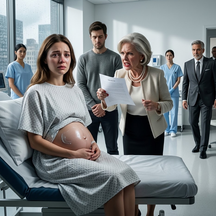 The cold ultrasound gel was still on my stomach when my mother-in-law barged into the clinic, waving a fake DNA test. “You cheating trash, my son is divorcing you today!” she screamed, raising her hand to slap me across the face. She didn’t realize the quiet, gray-haired man sitting in the corner chair wasn’t just a random patient. My father stood up, slowly buttoning his bespoke suit jacket. “Try it,” he whispered, as his private security team stepped into the doorway. She froze, finally recognizing the billionaire she had only seen on the cover of Forbes magazine. The ultrasound gel was still cold on my stomach when my mother-in-law burst into the clinic like a storm wearing pearls. In her fist, she waved a sheet of paper as if it were a sword. “You cheating trash,” Vivian Caldwell screamed. “My son is divorcing you today!” Every head in the waiting room snapped toward us. A nurse froze beside the machine. My husband, Daniel, stood behind his mother with his eyes lowered, not ashamed enough to stop her, only cowardly enough to avoid watching. I sat half-reclined on the exam bed, paper gown wrinkled beneath me, one hand covering the small rise of my belly. “Vivian,” I said quietly, “this is a medical clinic.” “This is where your lies end.” She slapped the paper against the ultrasound screen. “DNA test. The baby isn’t Daniel’s.” I looked at the document. The logo was crooked. The lab name was misspelled. Even the date was wrong. Daniel finally lifted his face. “Mara, just admit it. Don’t make this uglier.” A laugh almost escaped me. Not because it was funny, but because something inside me had gone dangerously still. For three years, I had let them believe I was the grateful, ordinary wife Daniel had rescued from obscurity. I let Vivian mock my “cheap manners,” my “small-town silence,” my refusal to wear designer labels to family dinners. I let Daniel spend my patience like it was his inheritance. Because I loved him once. Because I wanted peace. Because my father taught me that power was loud only in insecure hands. Vivian stepped closer, her perfume sharp enough to sting. “You thought you could trap my son with another man’s child?” Daniel swallowed. “Mom, maybe we should—” “No.” She raised her hand. “She deserves this.” The room seemed to shrink around her palm. Before it could fall, the quiet gray-haired man in the corner chair stood. He had been sitting there the whole time, reading a worn leather notebook, his suit charcoal, his presence deliberately invisible. He buttoned his bespoke jacket slowly. “Try it,” he whispered. Vivian’s hand froze in the air. Two men in black suits stepped into the doorway. Then two more. My father looked at Daniel first, then at Vivian. And in that terrible silence, recognition drained the blood from her face. “Mr. Vale?” she breathed. My father smiled without warmth.