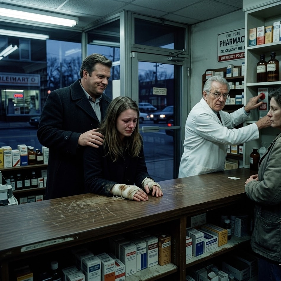 The Pharmacist Locked the Doors When He Saw My Burned Hands—Then Pressed the Silent Alarm and Told My Stepfather: “I’m Saving Her, Not You”