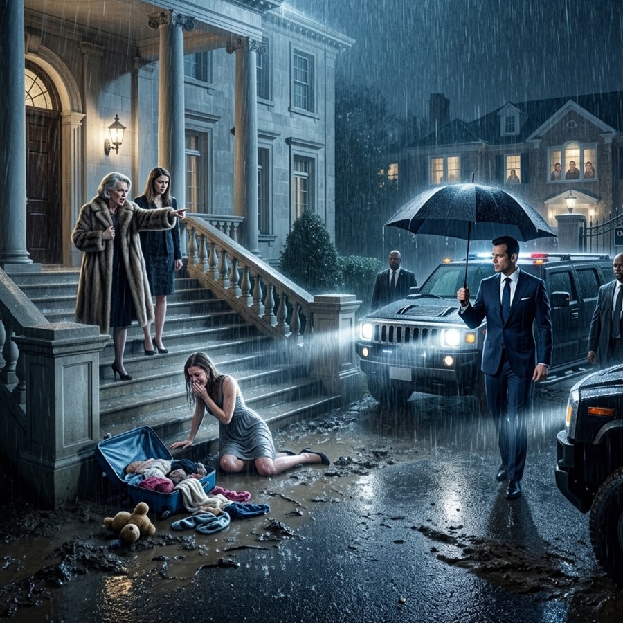 My Mother Threw Me Into the Rain After My Father Died—Then My “Broke Mechanic” Husband Arrived in a Bulletproof Convoy and Ended Everything They Stole From Me