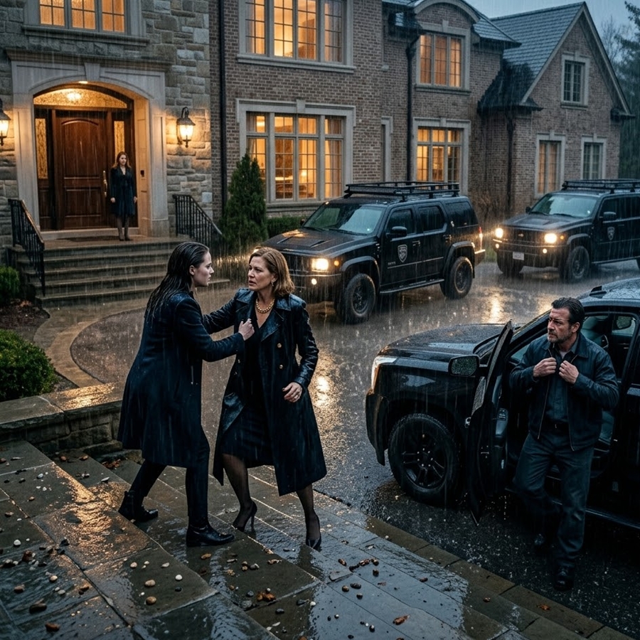 “They Threw Her Out Into the Rain After Her Father’s Funeral—Minutes Later, Three Black Bulletproof SUVs Arrived and Her ‘Mechanic Husband’ Stepped Out in a $10,000 Suit…”