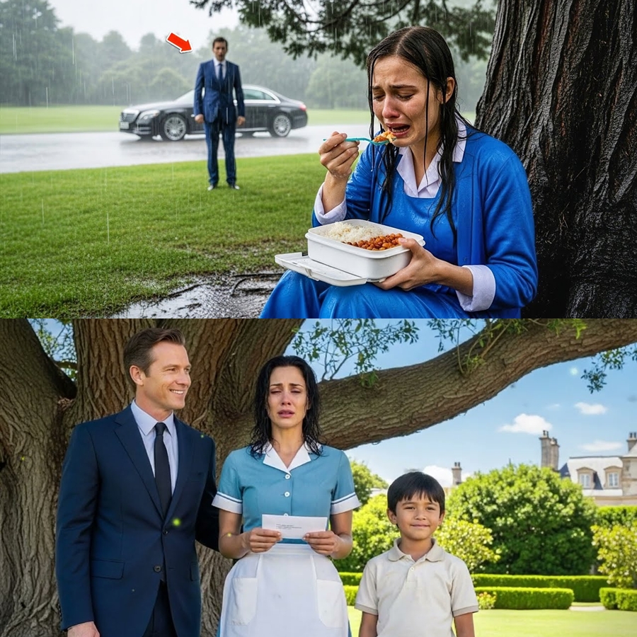 A Billionaire Watched His Maid Eat Lunch in the Pouring Rain—Then He Followed Her Home