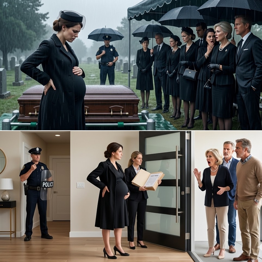 “At Her Husband’s Funeral, a Pregnant Widow Whispered ‘My Water Just Broke’—What His Family Said Next Forced Her to Call a Taxi Alone… But 12 Days Later, They Showed Up at Her Door and Saw a Lawyer Already Waiting”
