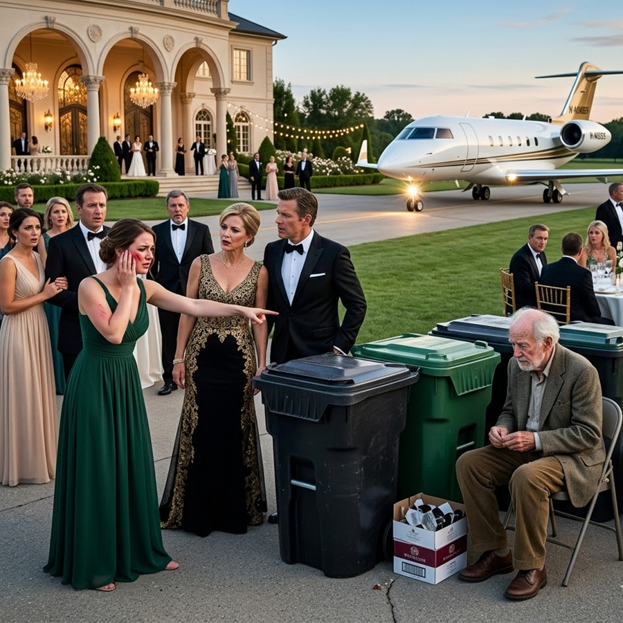 ““SIT HIM BEHIND THE TRASH CANS,” THEY SAID—UNTIL A PRIVATE JET LANDED AT THE WEDDING AND THE MAN THEY CALLED A BEGGAR REVEALED WHO HE REALLY WAS”