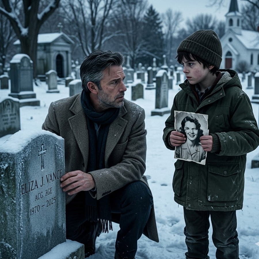 “A Grieving Businessman Visited His Late Wife’s Grave—But Froze When He Found a Young Boy Holding Her Photo Whispering: ‘I’m Sorry, Mom… He Said You’d Come for Me’”