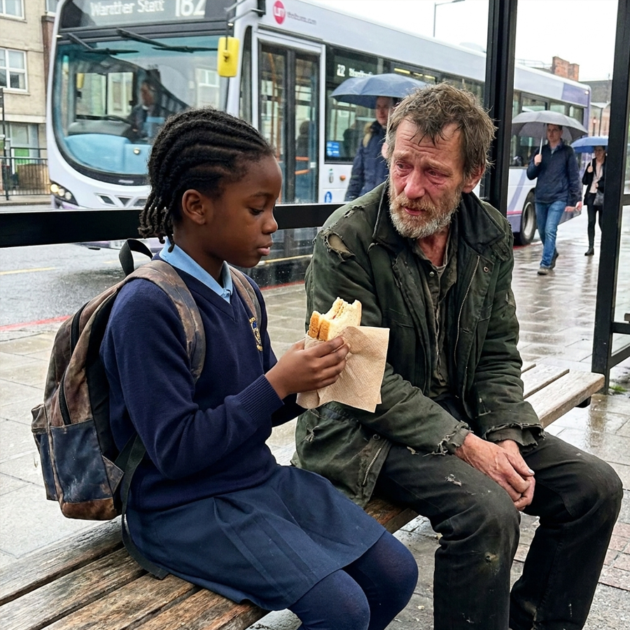 A 9-Year-Old Girl Gave Her Last Sandwich To A Starving Man On A Bench. Then 50 Police Officers Showed Up At Her Door.