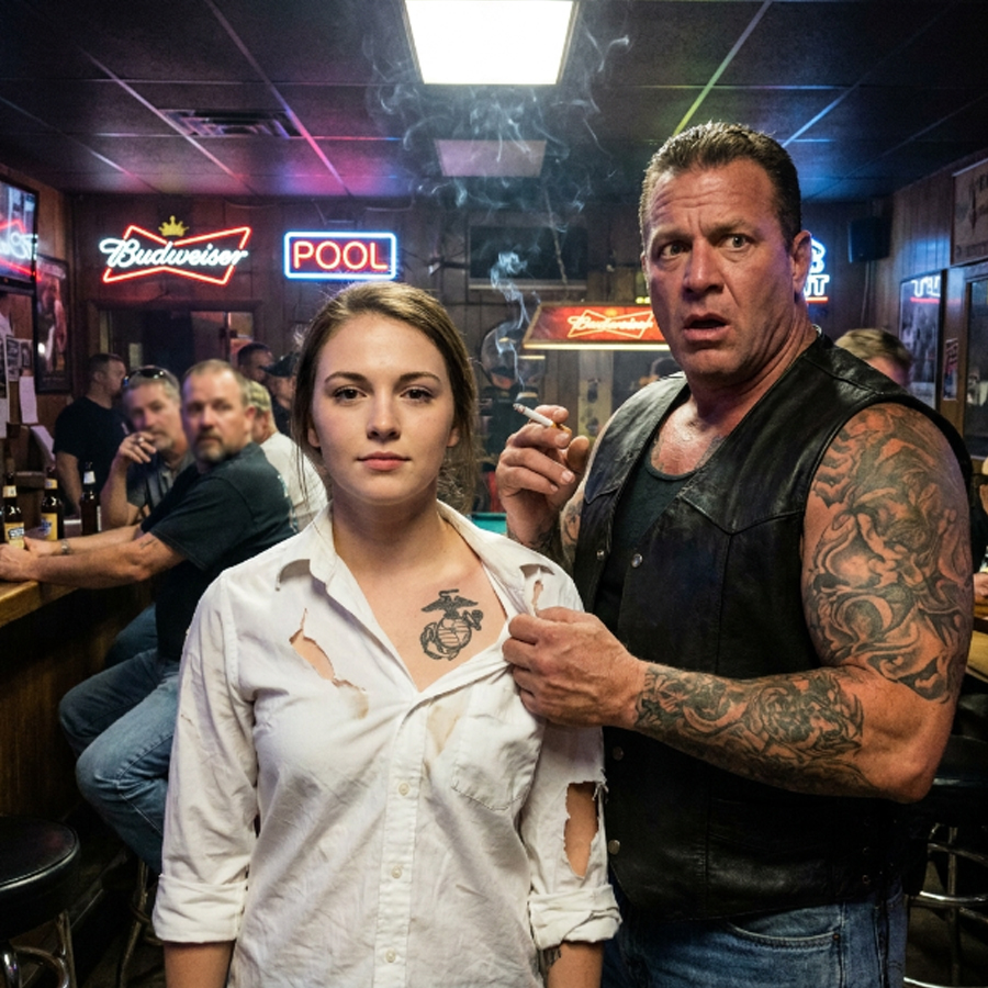 A Biker Ripped Open Her Shirt to Humiliate Her – What They Saw Made the Whole Bar Go Silent