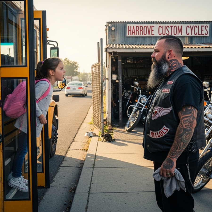 The Tattooed Biker Listened When a 9‑Year‑Old Whispered Five Words About a Gray Car