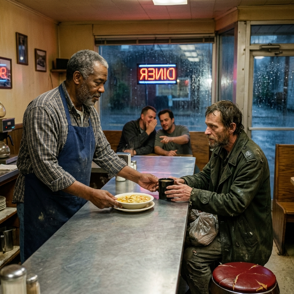 He Fed a Homeless Man Every Night While His Diner Was Failing—Then Black SUVs Pulled Up Outside