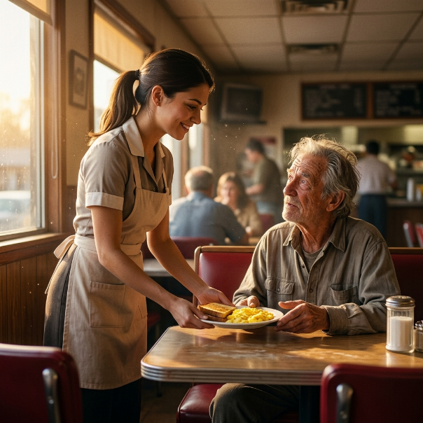 She Fed a Lonely Old Man Every Day for Free—One Morning Two Black SUVs Pulled Up to Her Diner